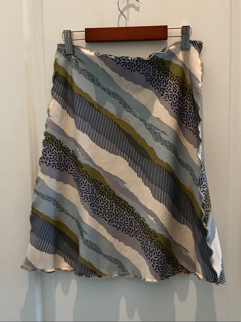 Patterned A-Line Skirt in Blue, Olive & Cream